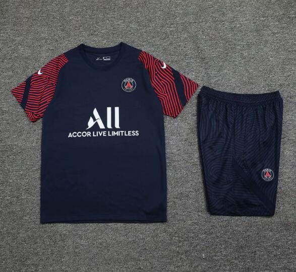 PSG Navy Short Sleeve Training Kits Shirt with Shorts 2020/21